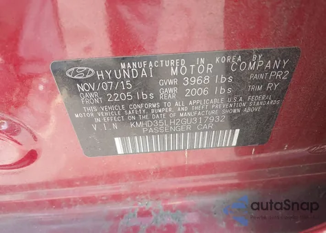 2016 Hyundai Elantra Gt z USA, uszkodzony, nr VIN KMHD35LH2GU317932